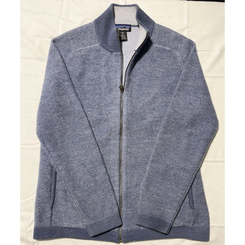 Vintage Patagonia Women M Full Zip Knitâ Sweater Jacket Blue Wool W800S